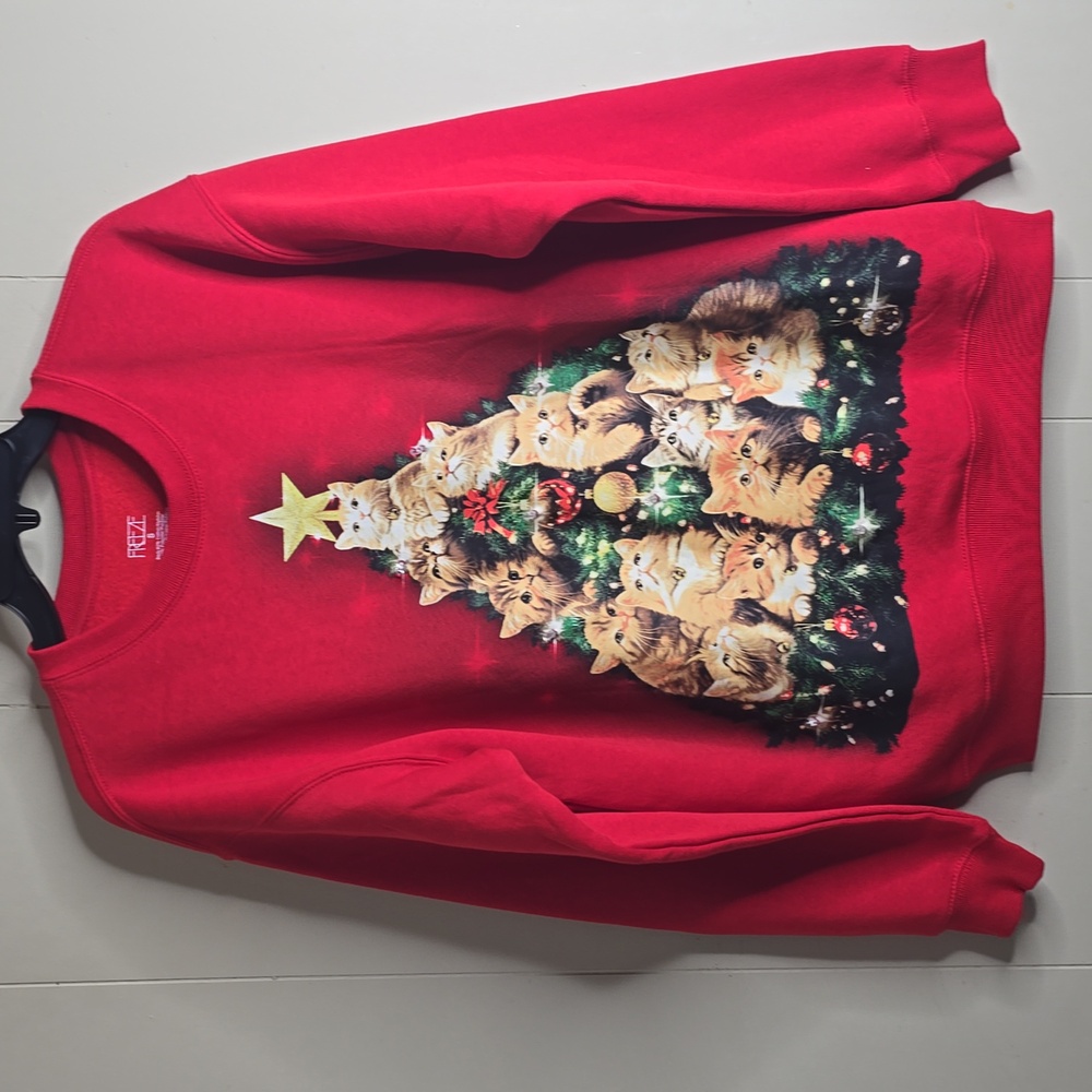 FRZ Holiday Cat Long Sleeve Crewneck Sweater Small Unisex - Picture 4 of 8